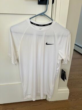 Nike White Short Sleeve Dri-FIT SWIM Tee with Black Swoosh